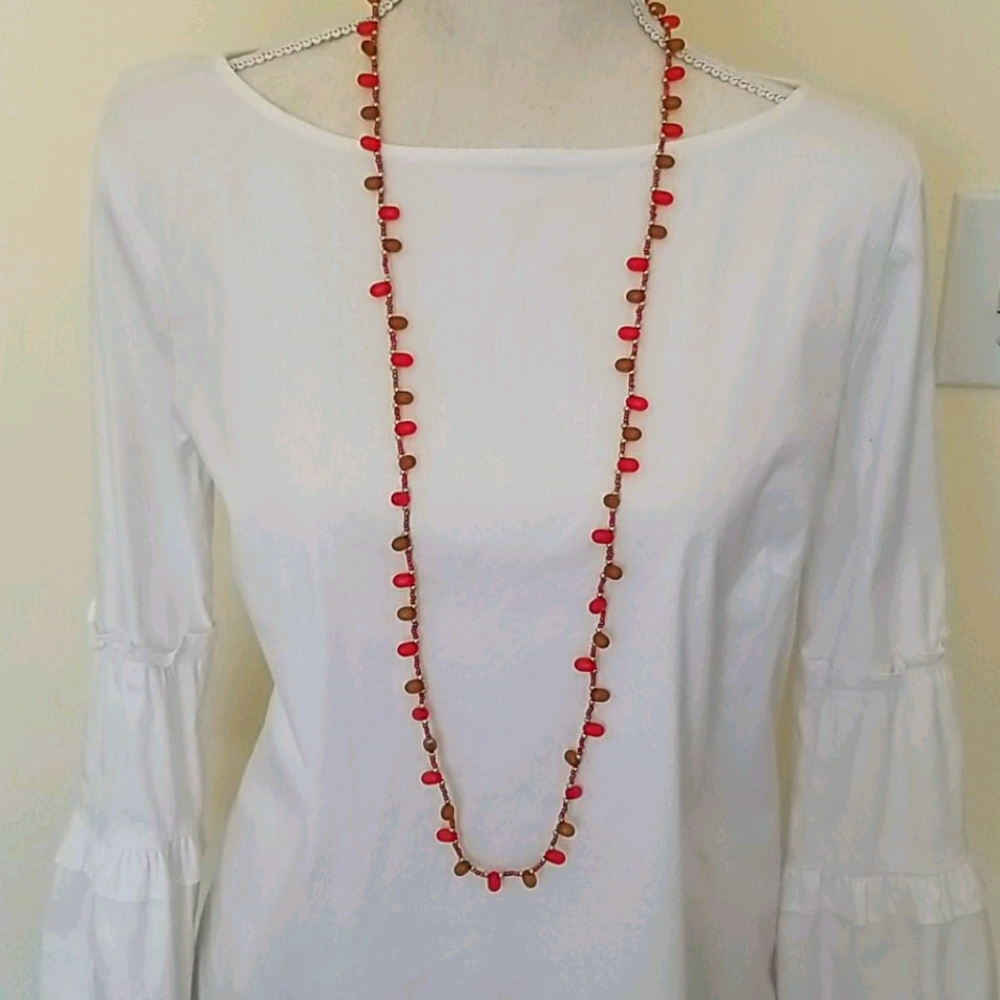 Red and tan beaded necklace